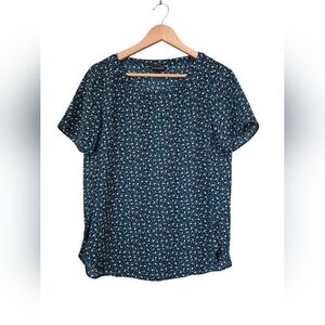 Banana Republic Green Navy Blue Floral Print Short Sleeve Blouse Top Size S